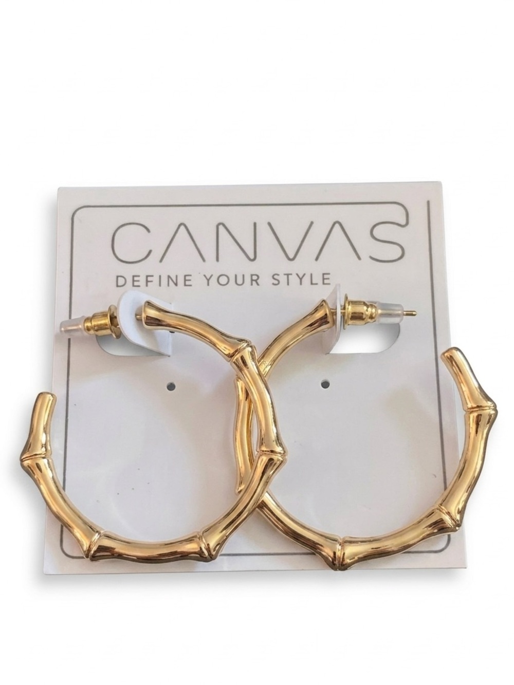 Canvas Gold Tone Bamboo Hoop Earrings